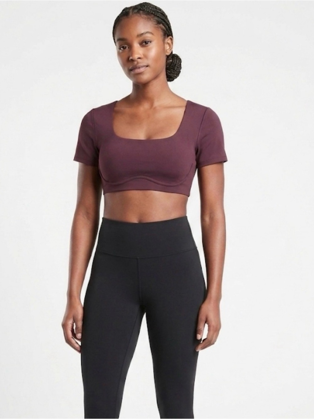 Athleta Square-Neck Crop Top in deep sangria  color XL